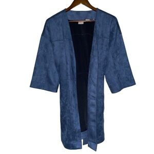 Chico’s LuxeFaux Suede Women Medium Relaxed Fit Kimono Coat Lagenlook Slate Blue